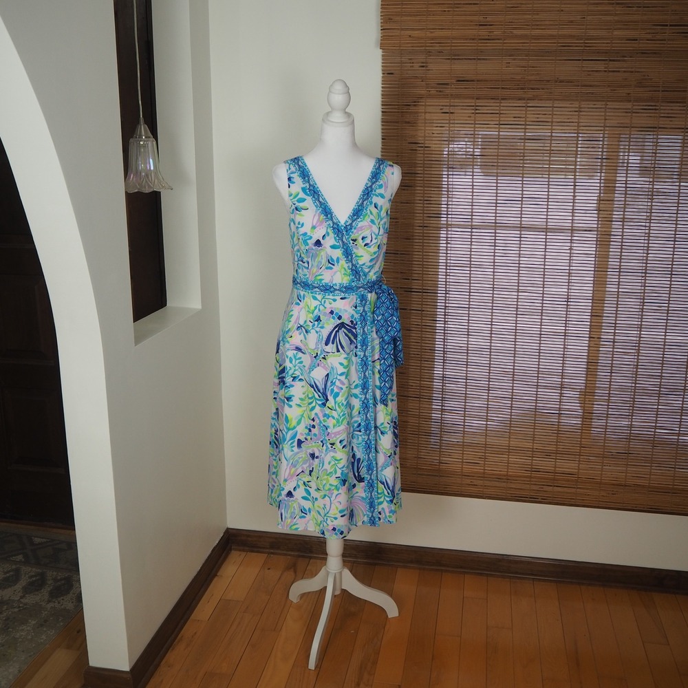 Lily Pulitzer Shaylee True Wrap Midi Dress Size 4 Shell Beach Coastal Resort - Picture 2 of 12
